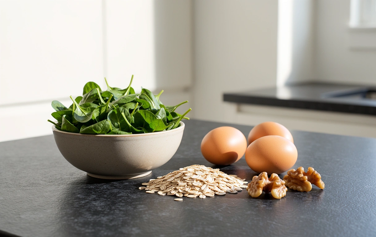 Fresh whole food ingredients on a stone counter